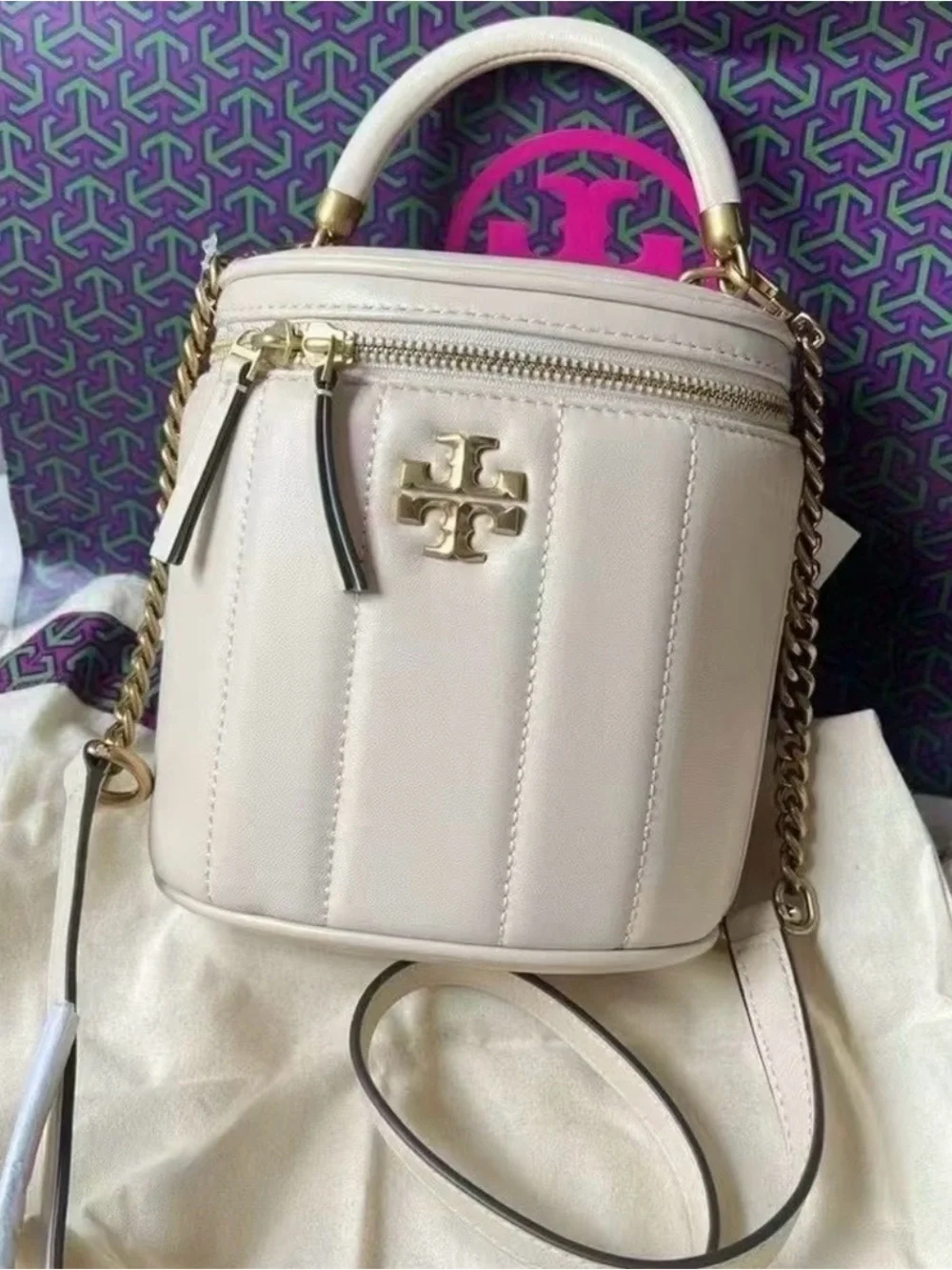 Tory Burch Kira Small Top-Handle vanity Bag in cream